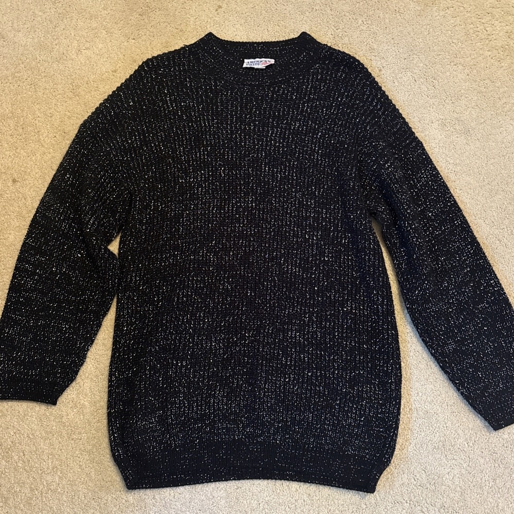 Vintage 1980's Black and Silver Metallic Sweater, Size Large‎ American Pride